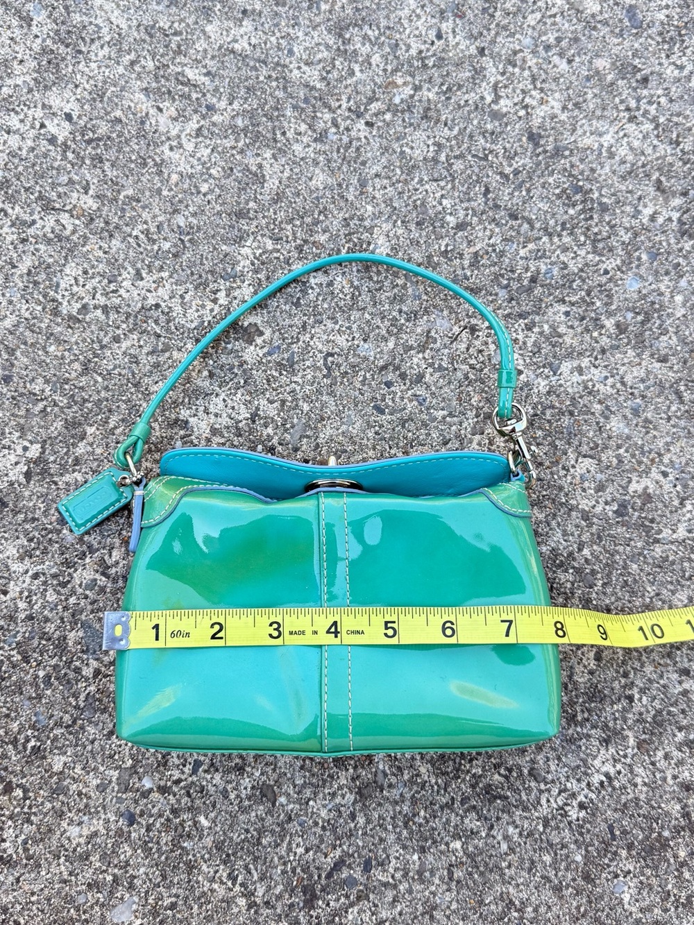 Coach Y2K Patent Leather Mini Purse Green Teal Glossy Vintage - Picture 15 of 16